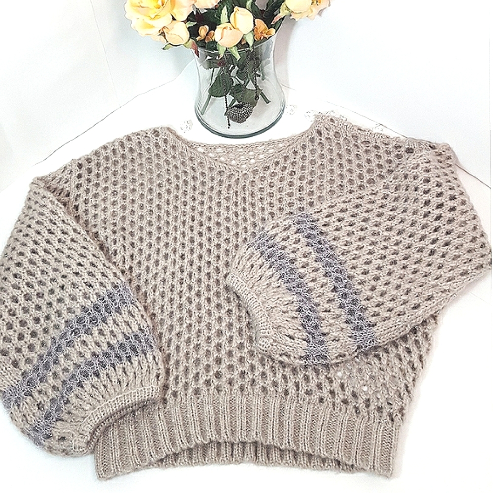 🔥Lily Brown⚡SALE⚡Hollow Fishnet Knitted Balloon Sleeve Sweater